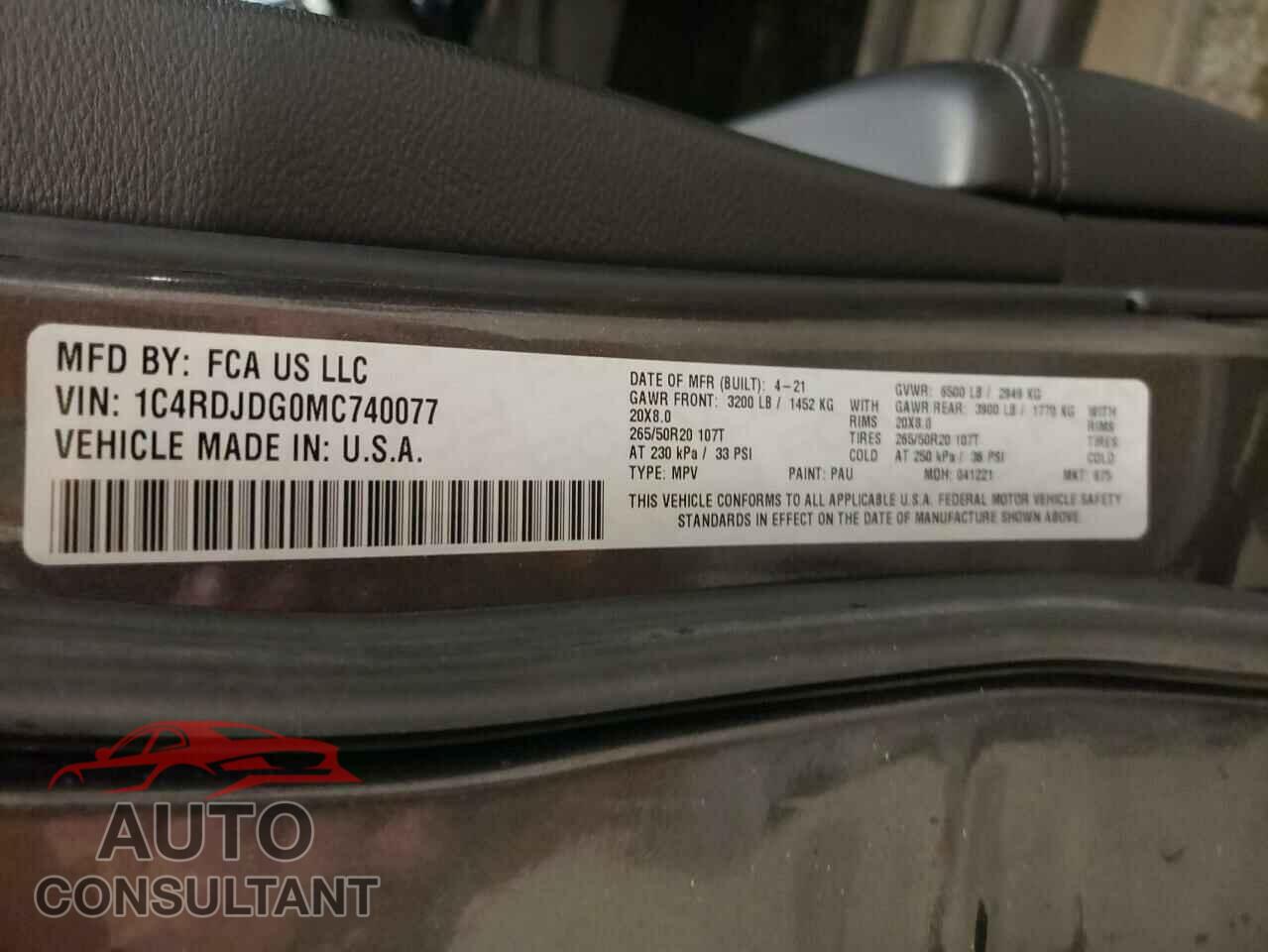 DODGE DURANGO 2021 - 1C4RDJDG0MC740077