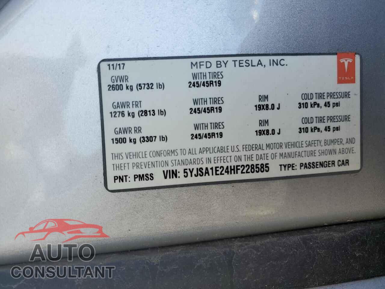 TESLA MODEL S 2017 - 5YJSA1E24HF228585