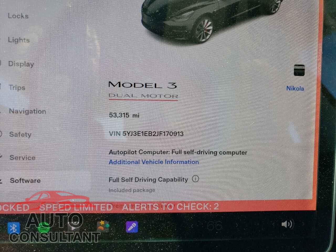TESLA MODEL 3 2018 - 5YJ3E1EB2JF170913