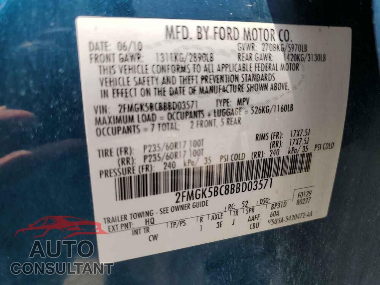 FORD FLEX 2011 - 2FMGK5BC8BBD03571
