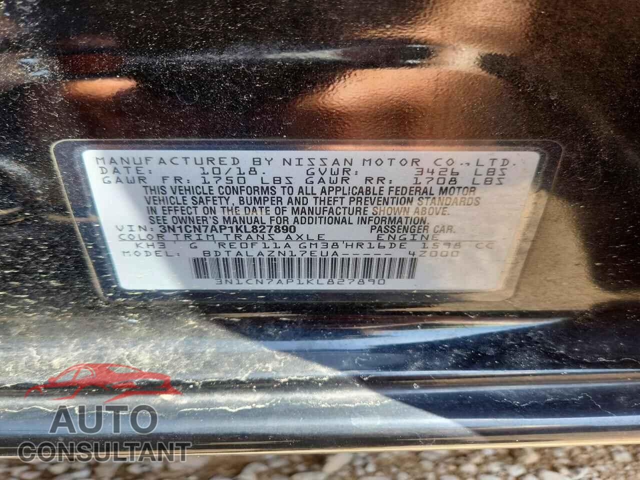 NISSAN VERSA 2019 - 3N1CN7AP1KL827890