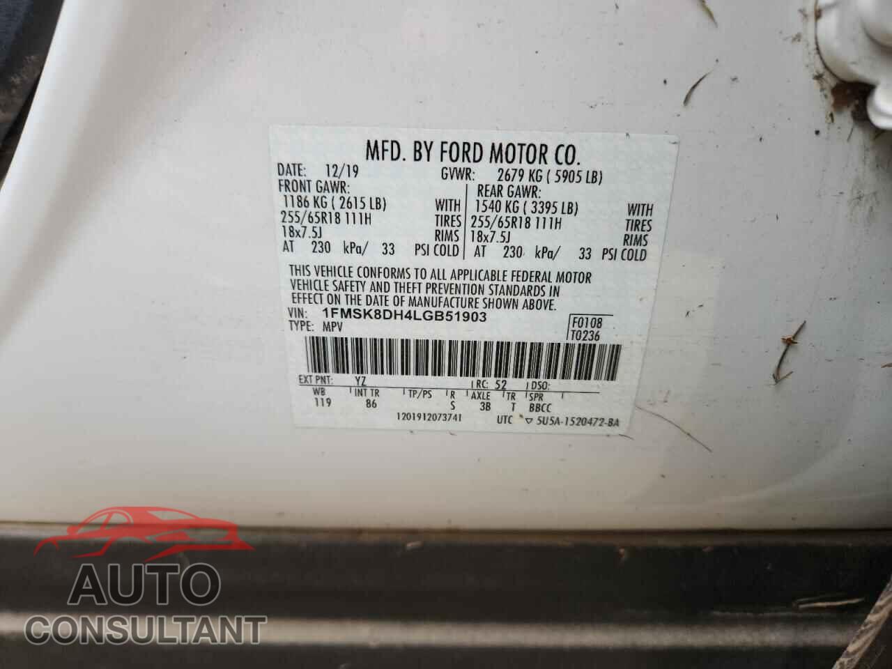 FORD EXPLORER 2020 - 1FMSK8DH4LGB51903
