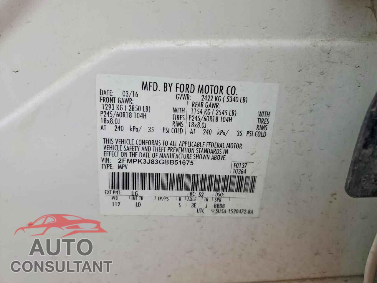 FORD EDGE 2016 - 2FMPK3J83GBB51675