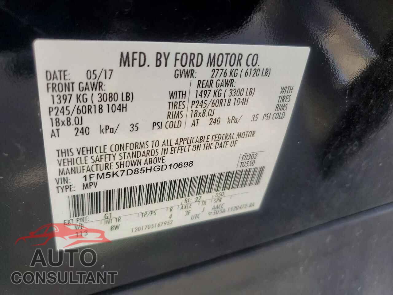 FORD EXPLORER 2017 - 1FM5K7D85HGD10698