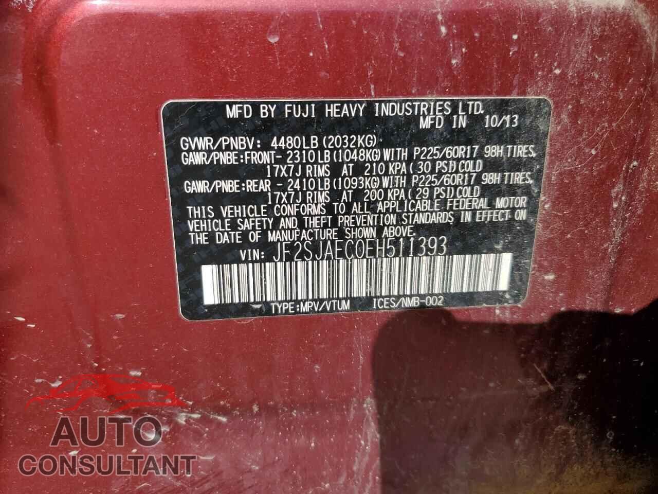 SUBARU FORESTER 2014 - JF2SJAEC0EH511393