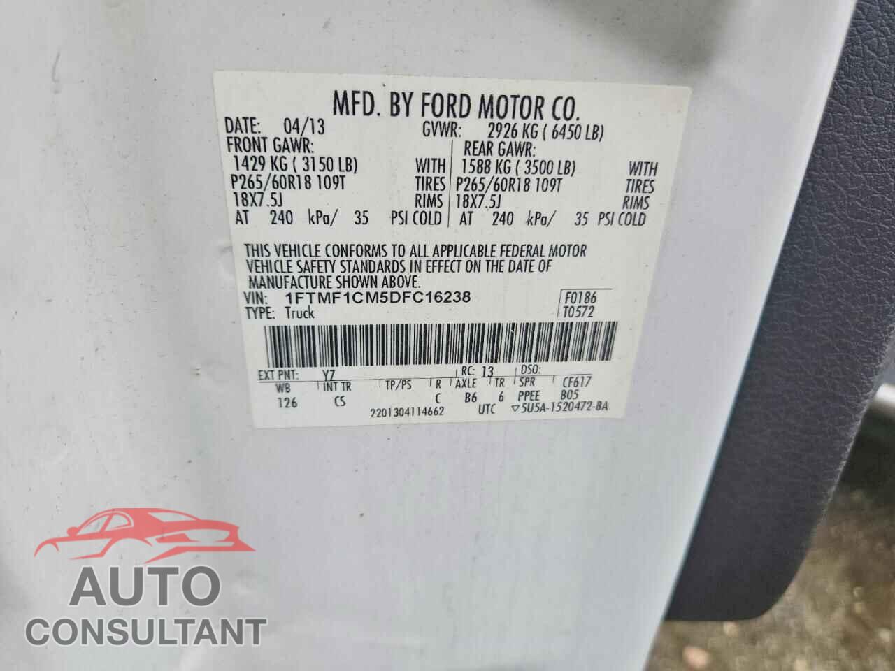 FORD F150 2013 - 1FTMF1CM5DFC16238