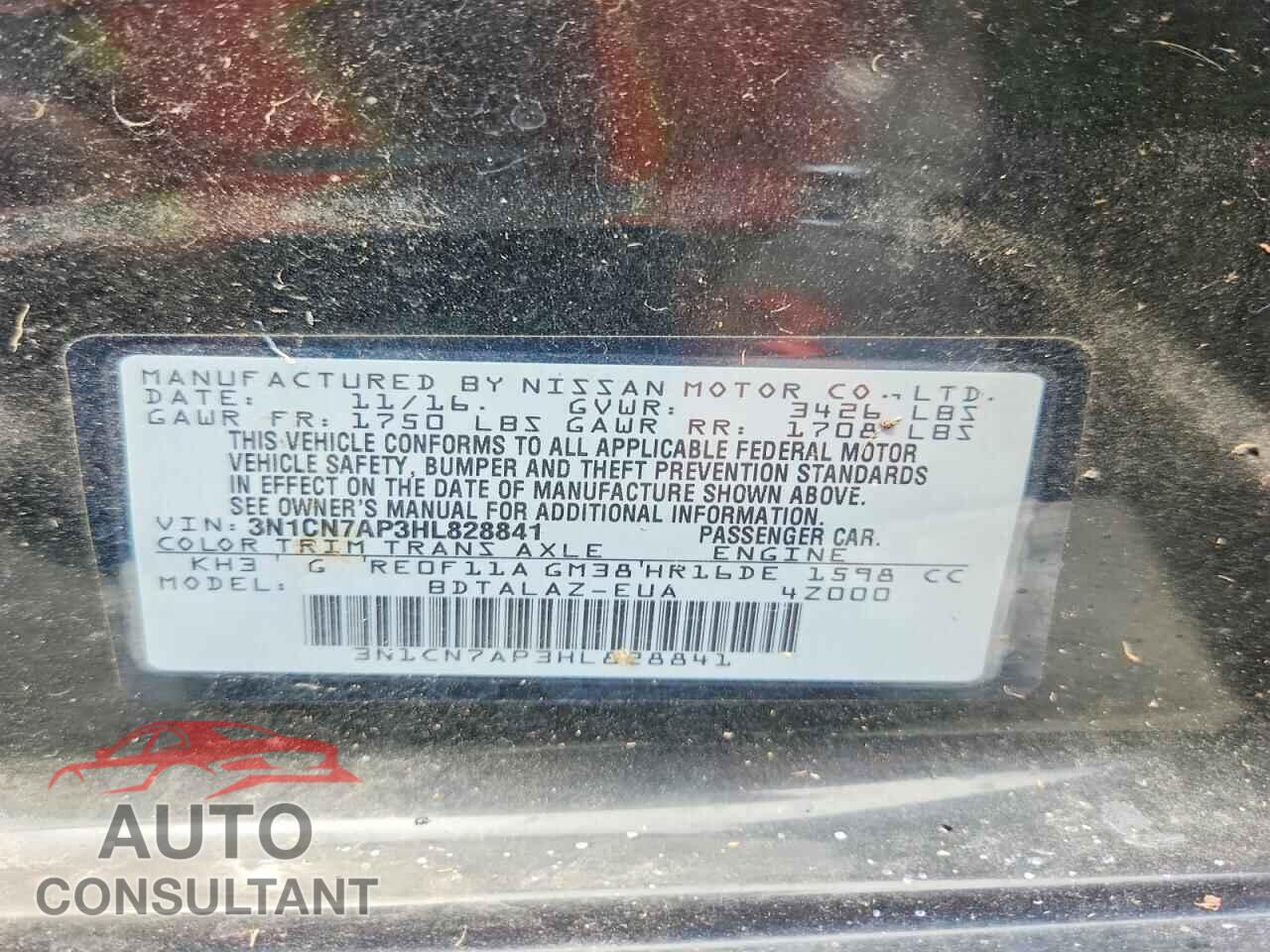 NISSAN VERSA 2017 - 3N1CN7AP3HL828841