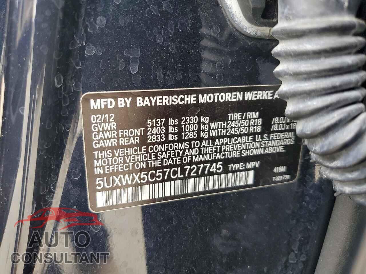 BMW X3 2012 - 5UXWX5C57CL727745