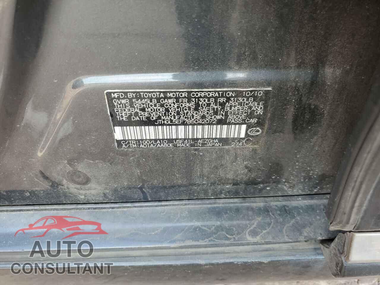 LEXUS LS460 2011 - JTHGL5EF7B5042072