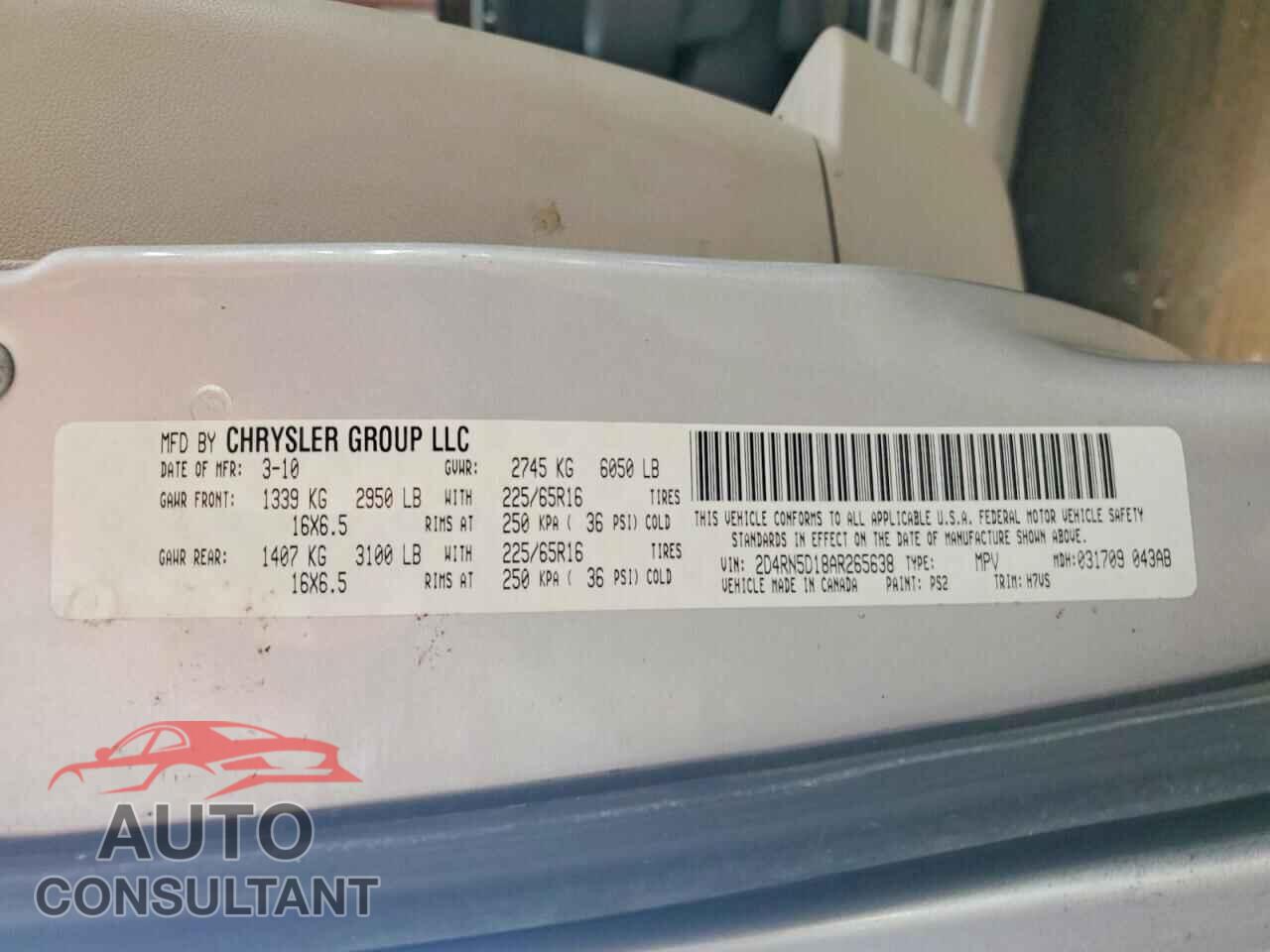 DODGE CARAVAN 2010 - 2D4RN5D18AR265638
