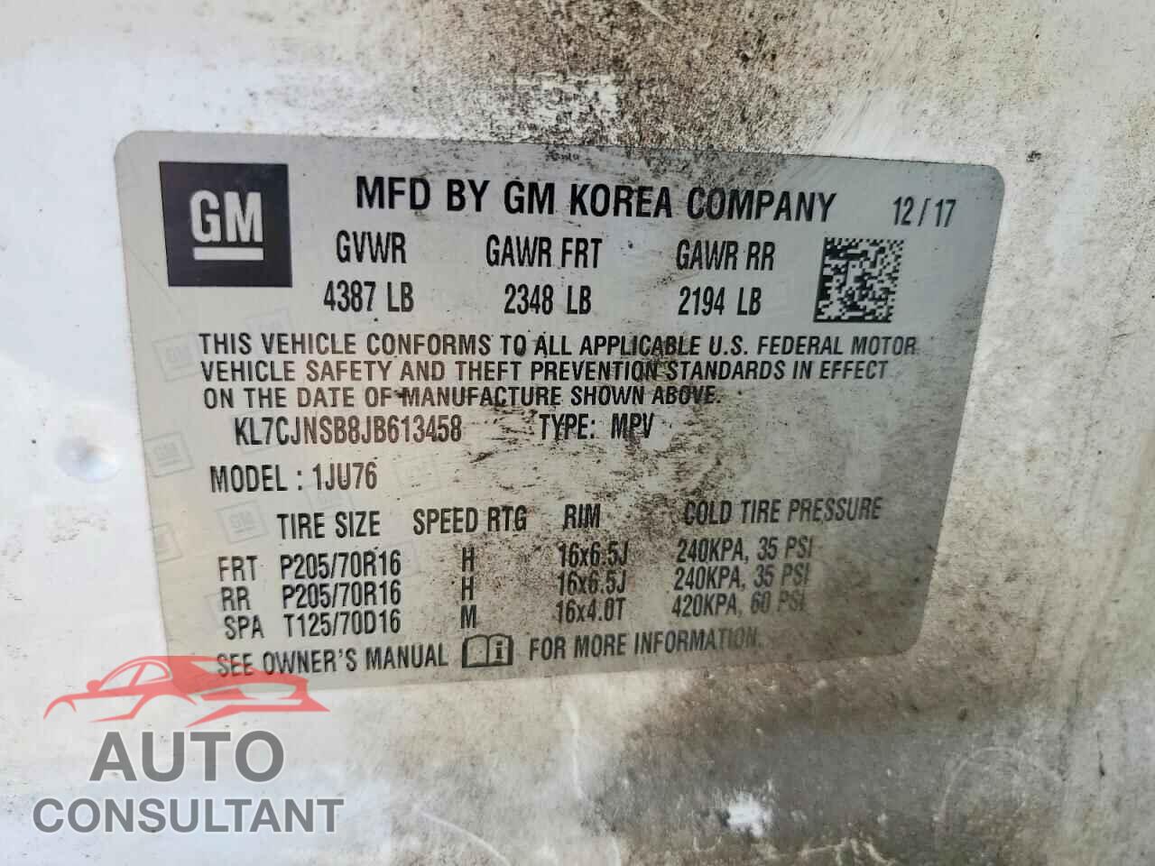 CHEVROLET TRAX 2018 - KL7CJNSB8JB613458