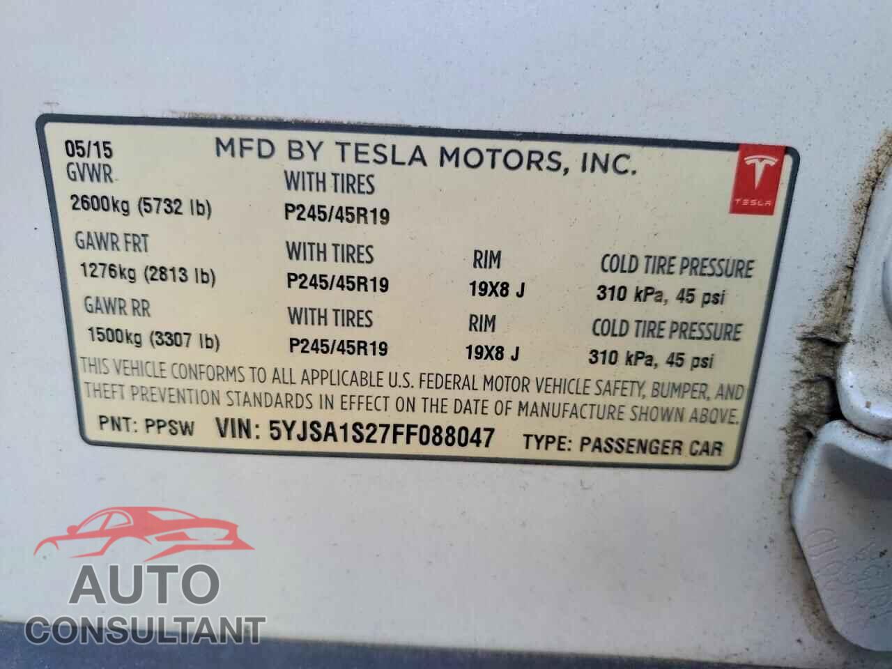 TESLA MODEL S 2015 - 5YJSA1S27FF088047