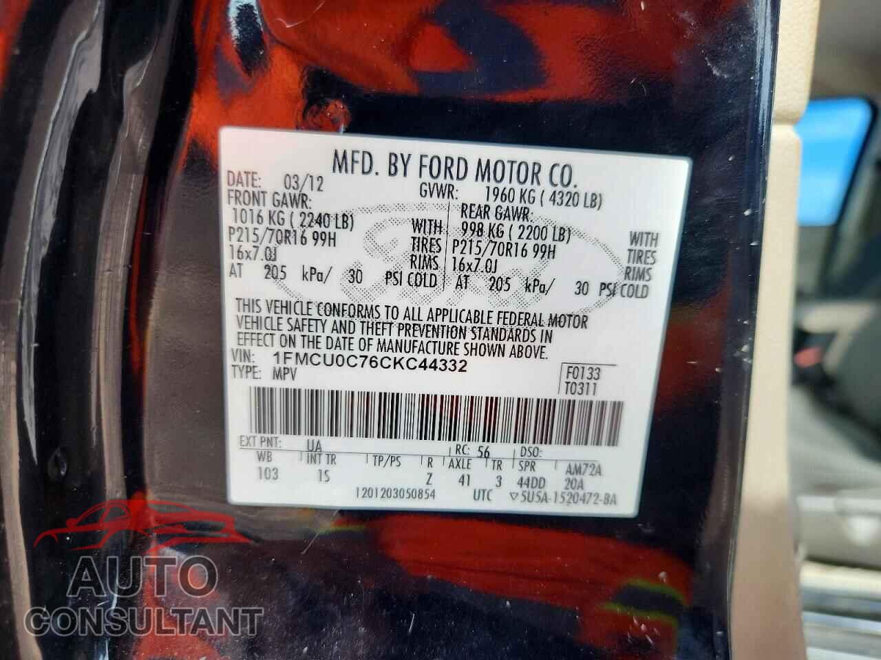 FORD ESCAPE XLS 2012 - 1FMCU0C76CKC44332
