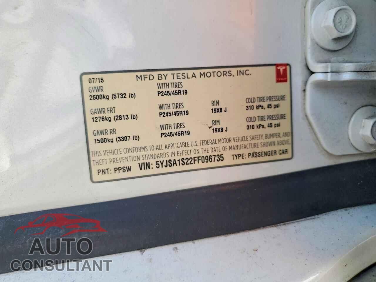 TESLA MODEL S 2015 - 5YJSA1S22FF096735
