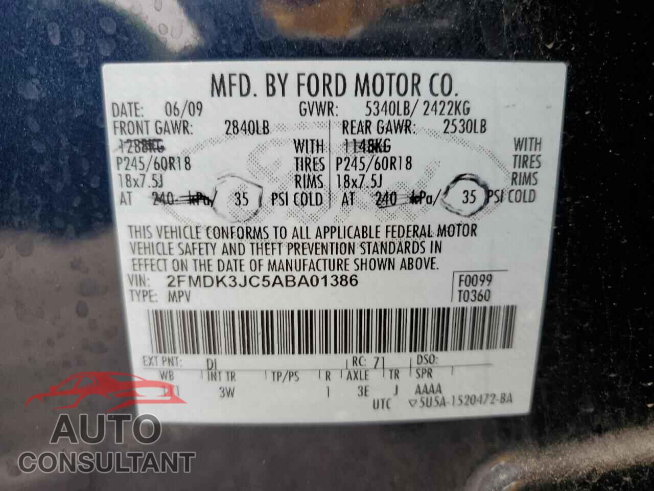 FORD EDGE 2010 - 2FMDK3JC5ABA01386