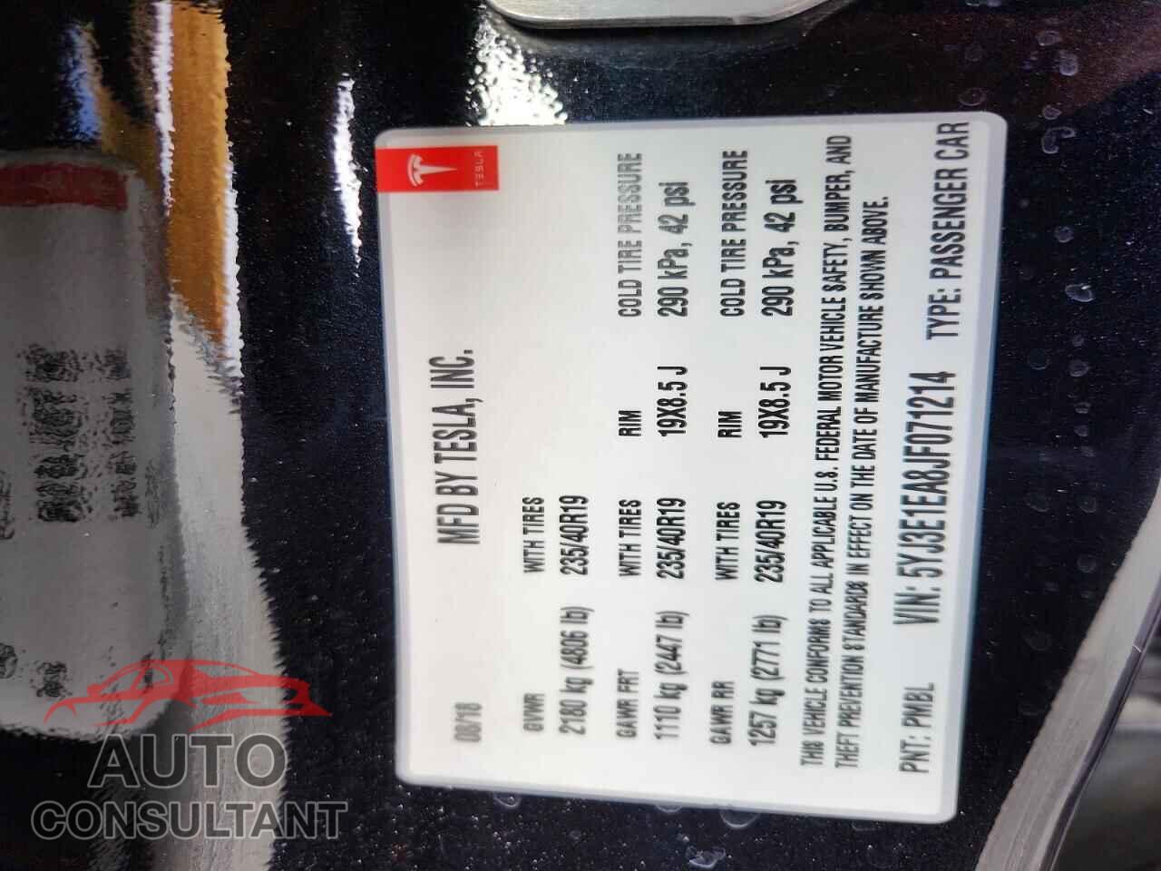 TESLA MODEL 3 2018 - 5YJ3E1EA8JF071214