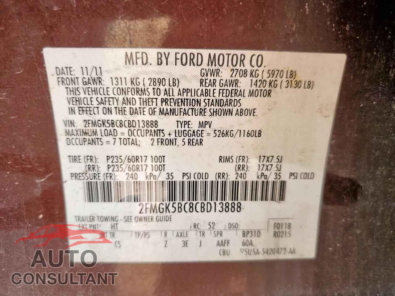 FORD FLEX 2012 - 2FMGK5BC8CBD13888