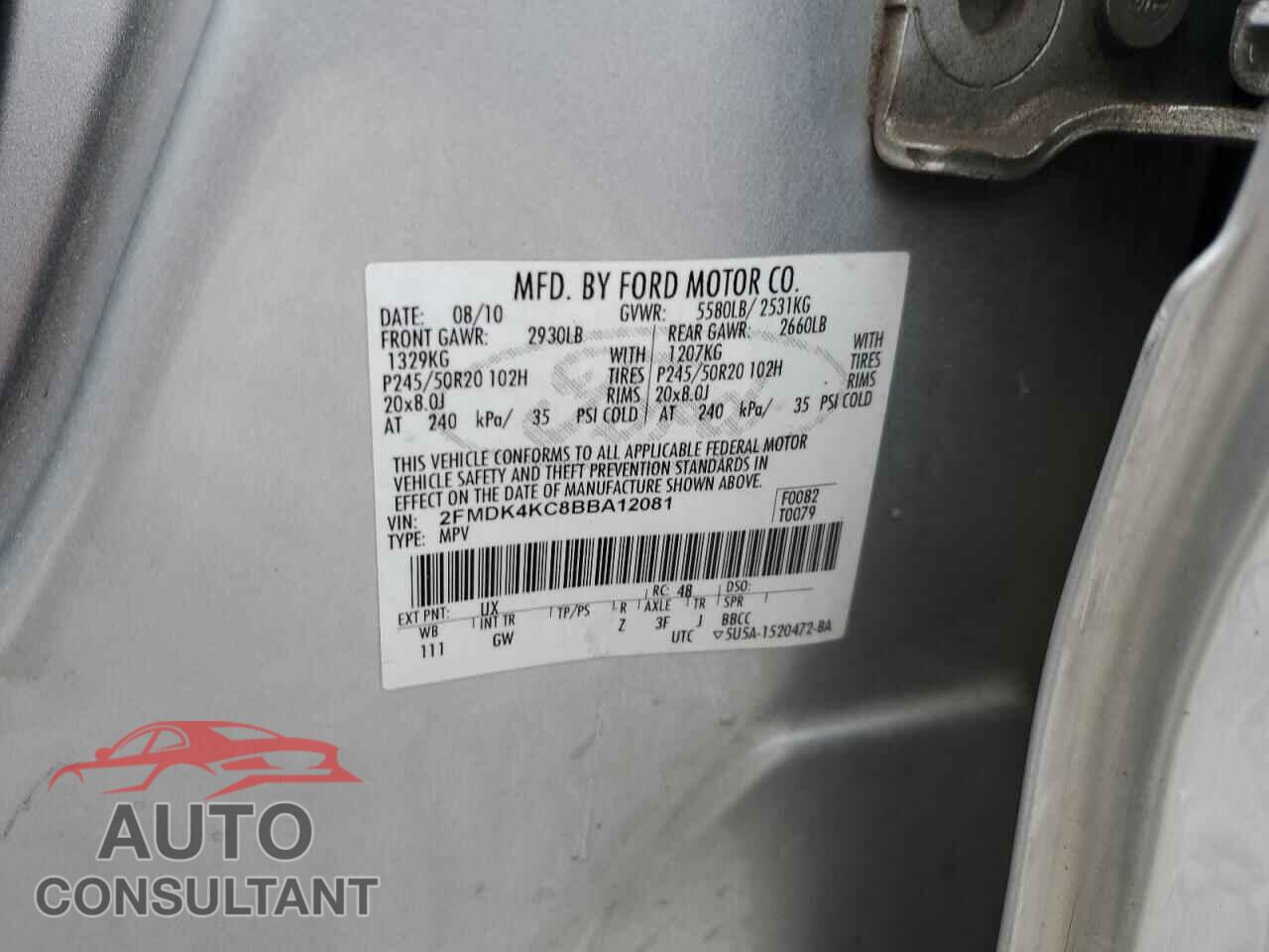 FORD EDGE 2011 - 2FMDK4KC8BBA12081