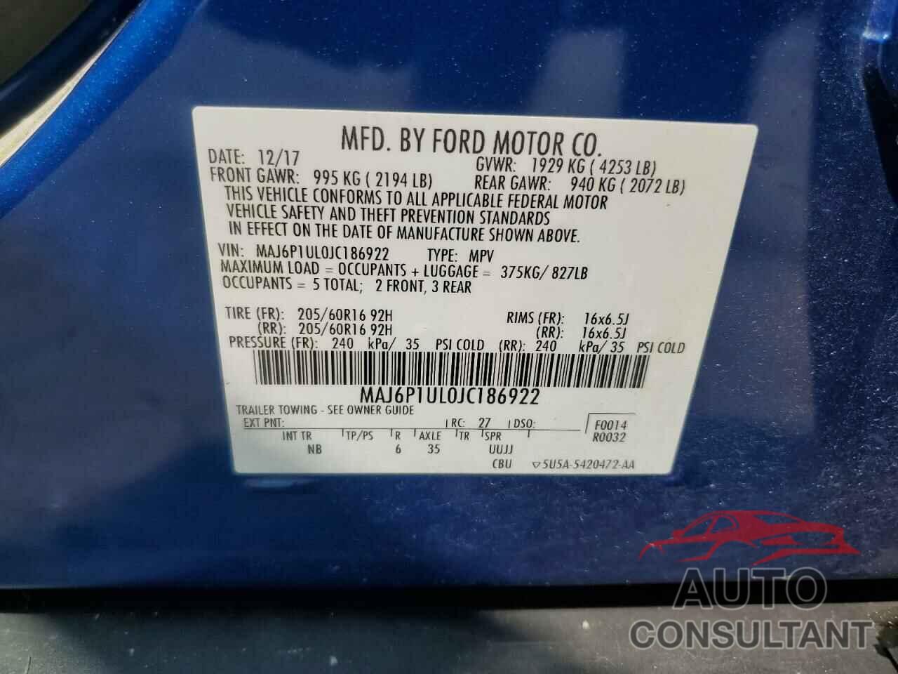 FORD ECOSPORT 2018 - MAJ6P1UL0JC186922
