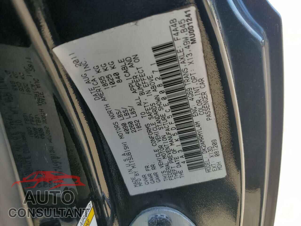 MITSUBISHI ECLIPSE 2012 - 4A31K5DF5CE008271