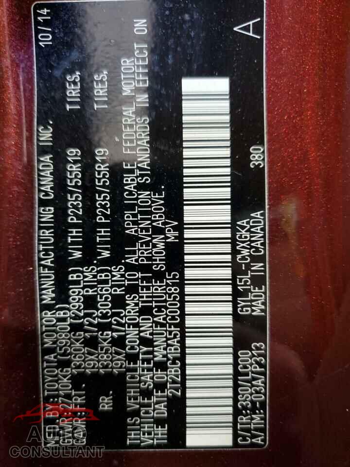 LEXUS RX450 2015 - 2T2BC1BA5FC005815