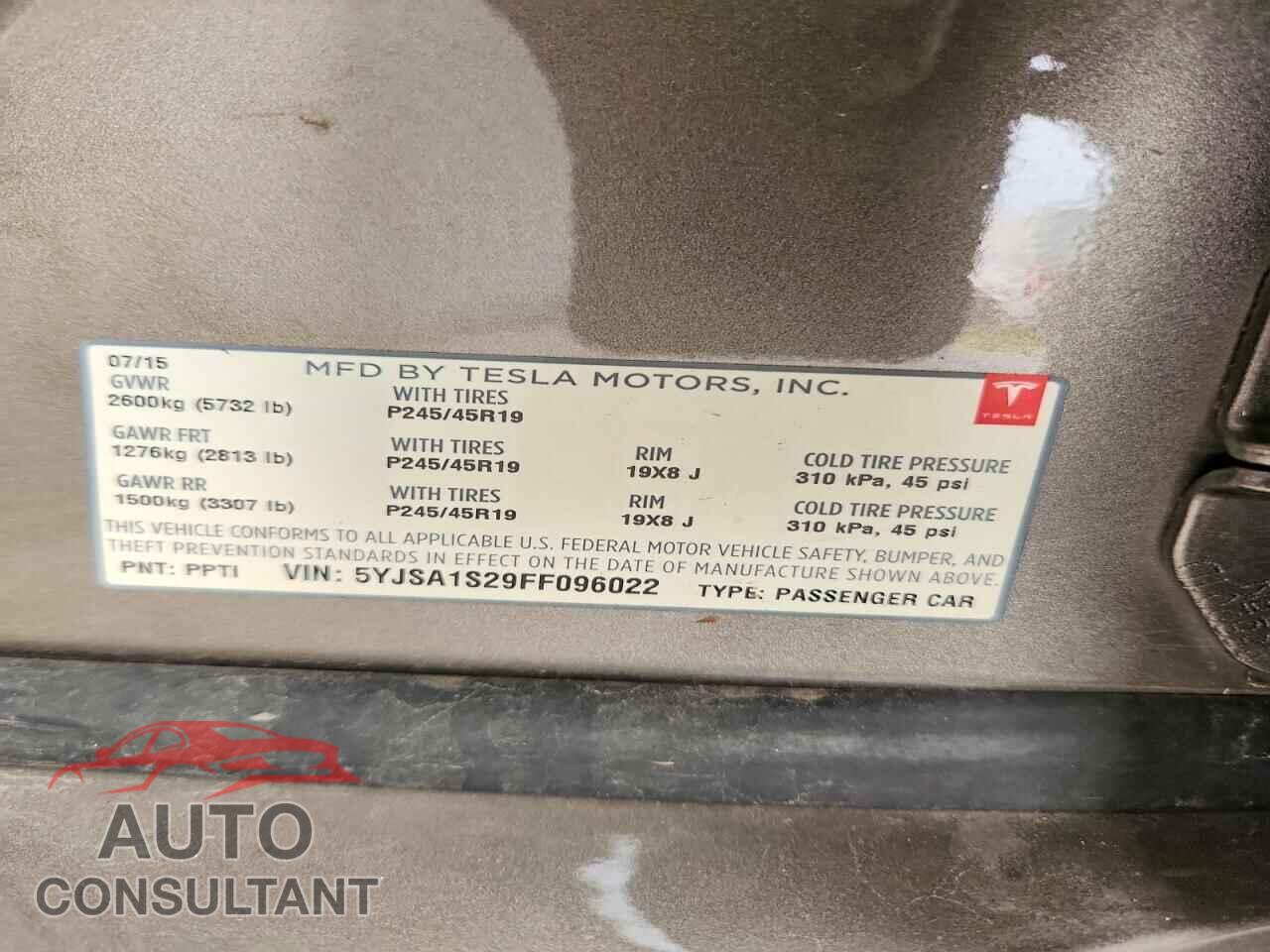 TESLA MODEL S 2015 - 5YJSA1S29FF096022