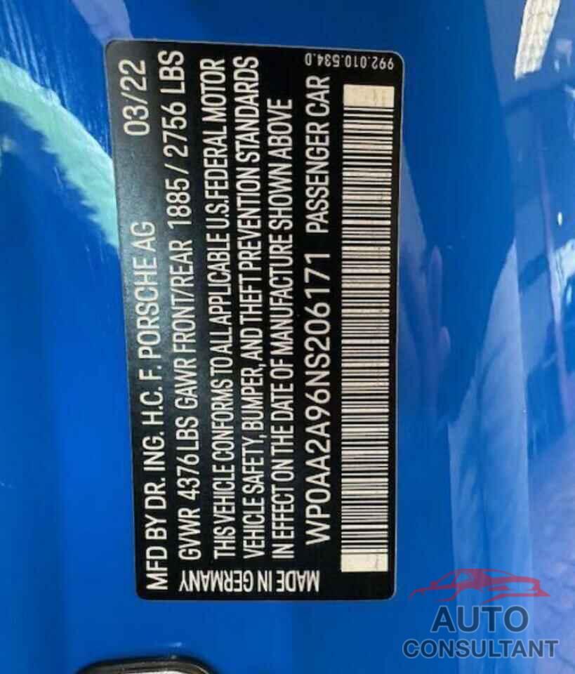 PORSCHE 911 2022 - WP0AA2A96NS2061XX