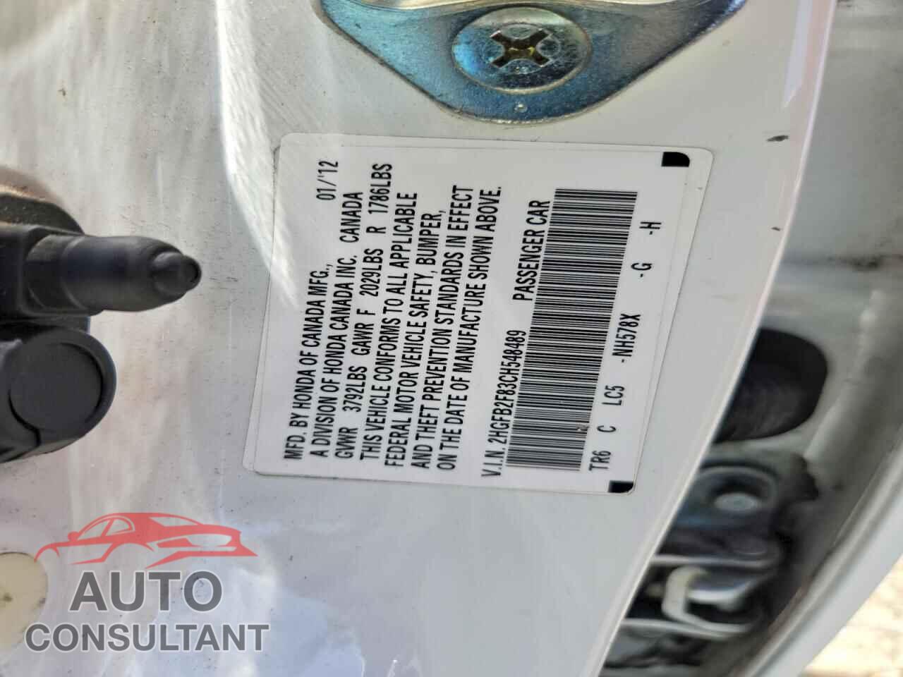 HONDA CIVIC 2012 - 2HGFB2F83CH548489