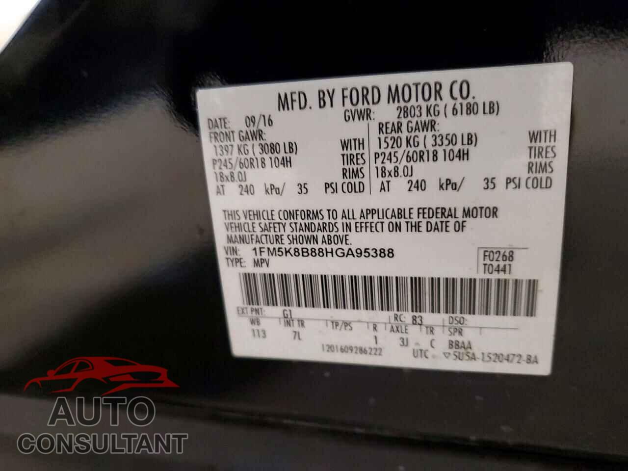 FORD EXPLORER 2017 - 1FM5K8B88HGA95388
