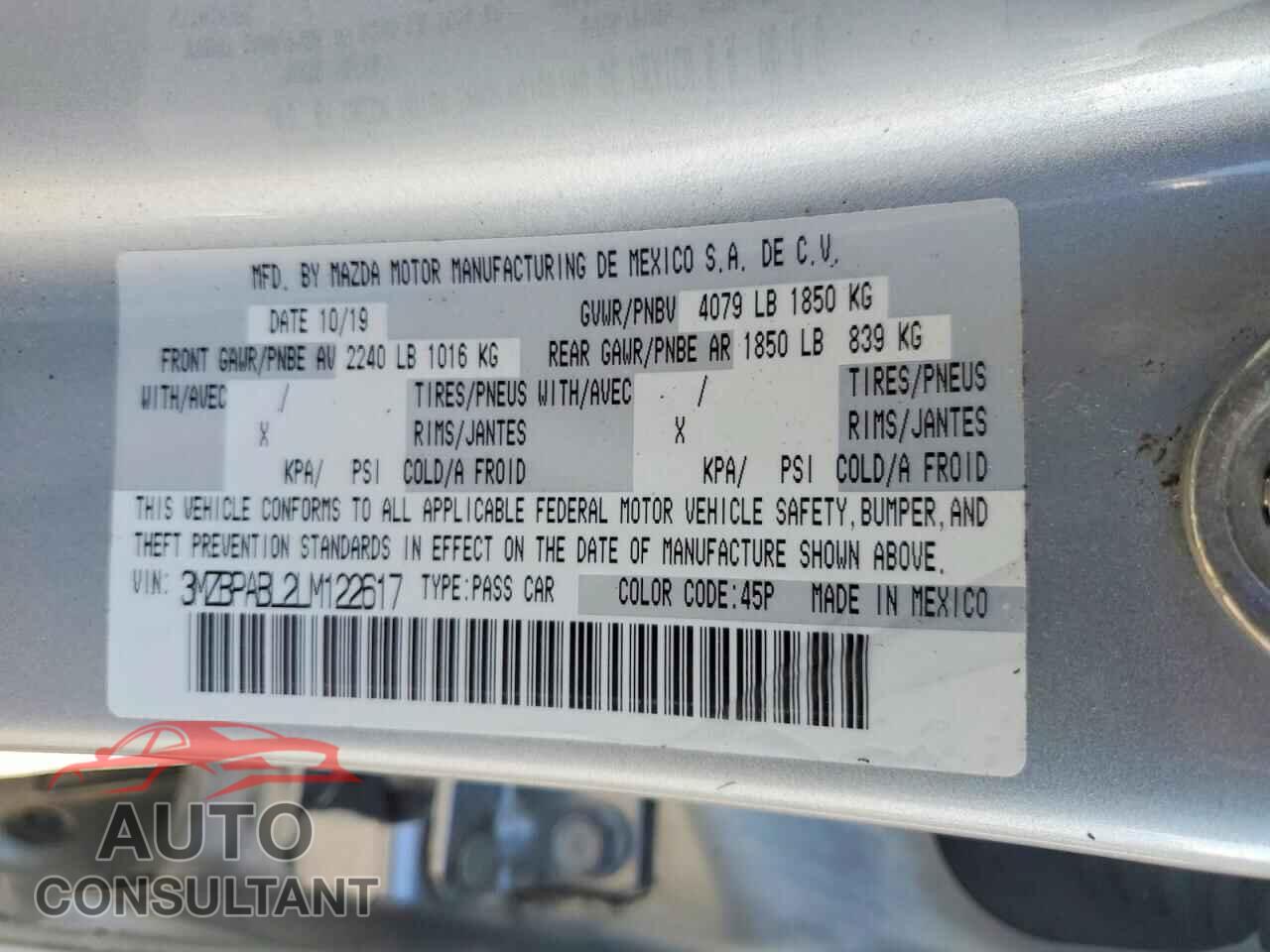 MAZDA 3 2020 - 3MZBPABL2LM122617