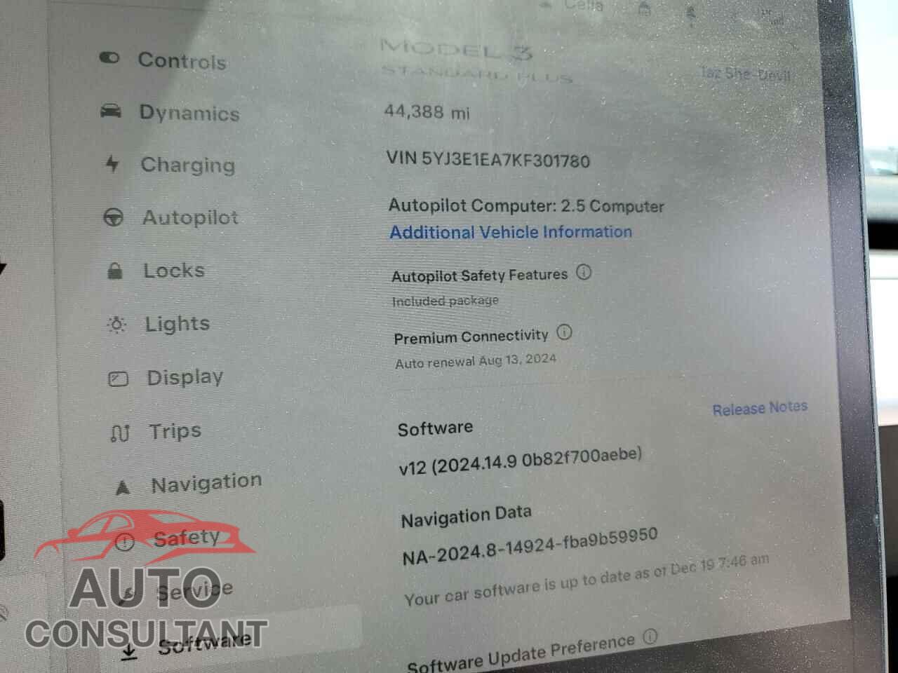 TESLA MODEL 3 2019 - 5YJ3E1EA7KF301780