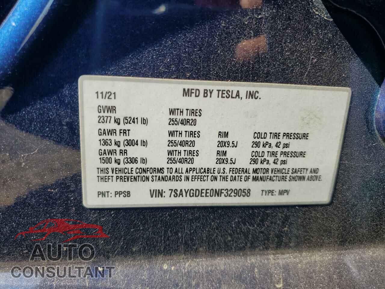 TESLA MODEL Y 2022 - 7SAYGDEE0NF329058