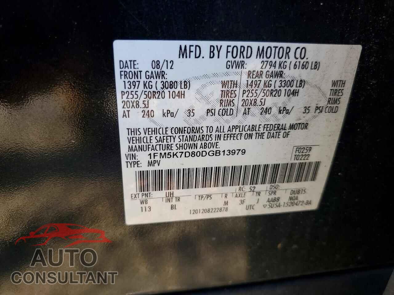 FORD EXPLORER 2013 - 1FM5K7D80DGB13979