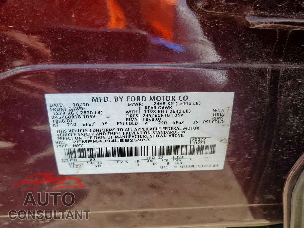 FORD EDGE 2020 - 2FMPK4J94LBB25983
