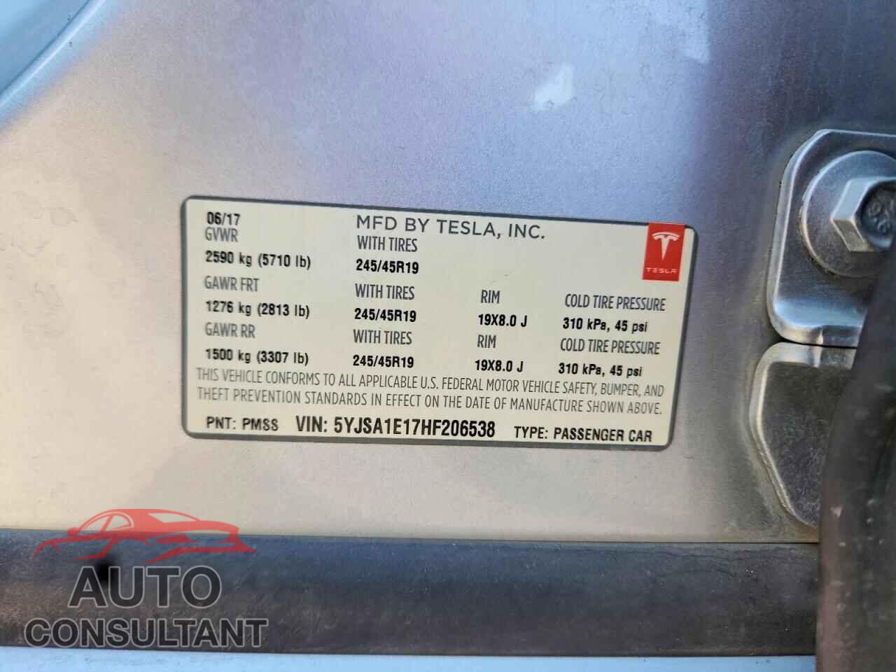 TESLA MODEL S 2017 - 5YJSA1E17HF206538