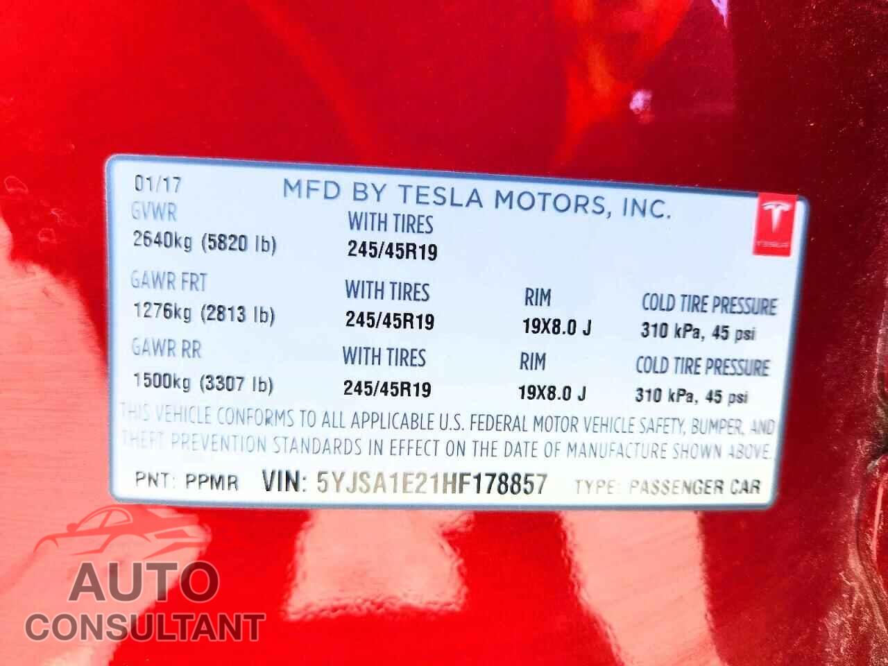 TESLA MODEL S 2017 - 5YJSA1E21HF178857
