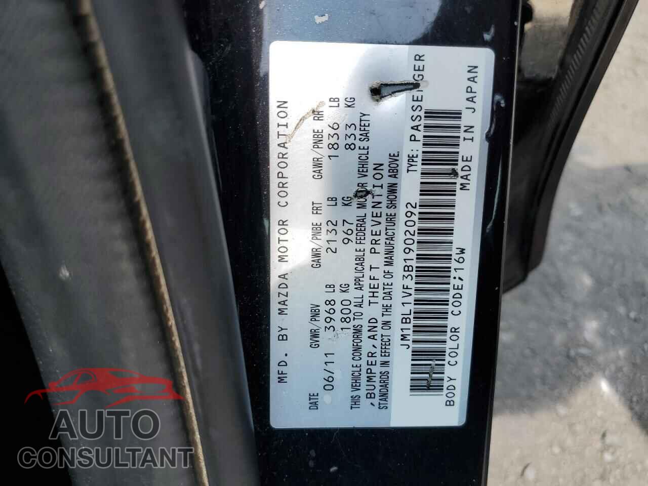 MAZDA 3 2011 - JM1BL1VF3B1902092