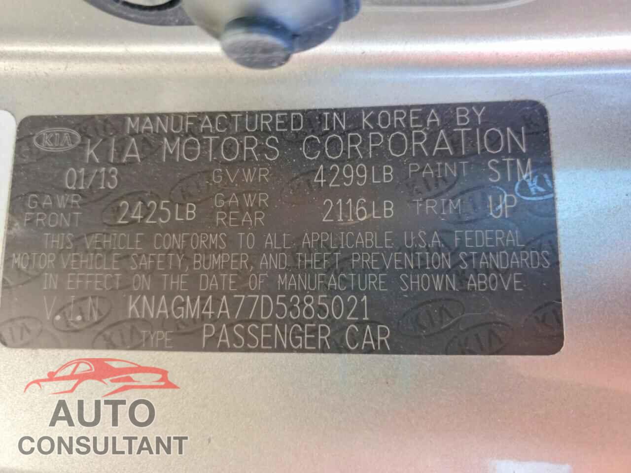 KIA OPTIMA 2013 - KNAGM4A77D5385021