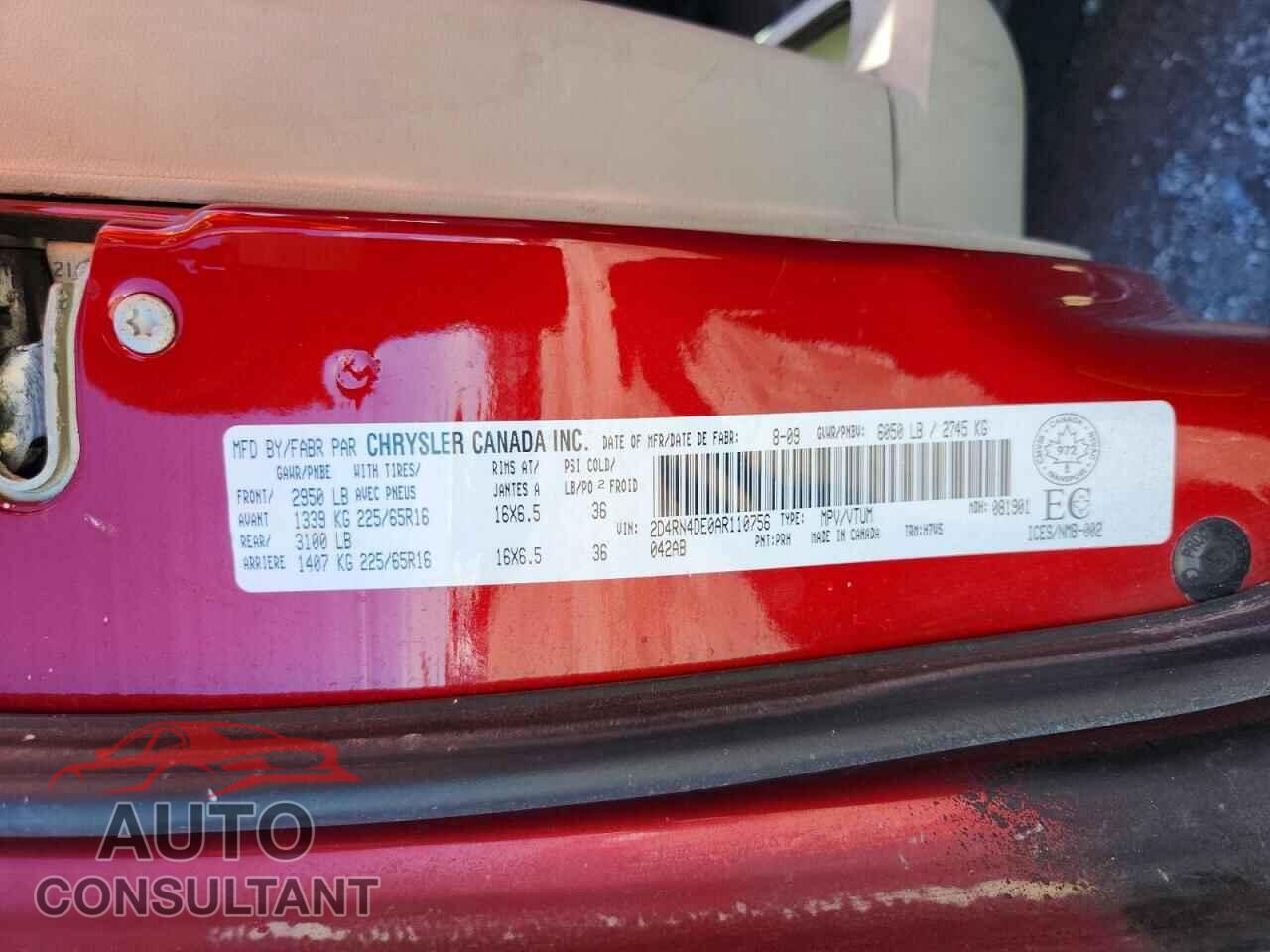DODGE CARAVAN 2010 - 2D4RN4DE0AR110756