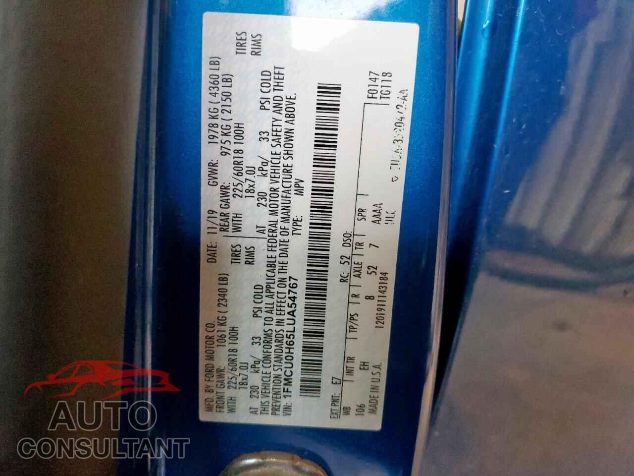 FORD ESCAPE 2020 - 1FMCU0H65LUA54767