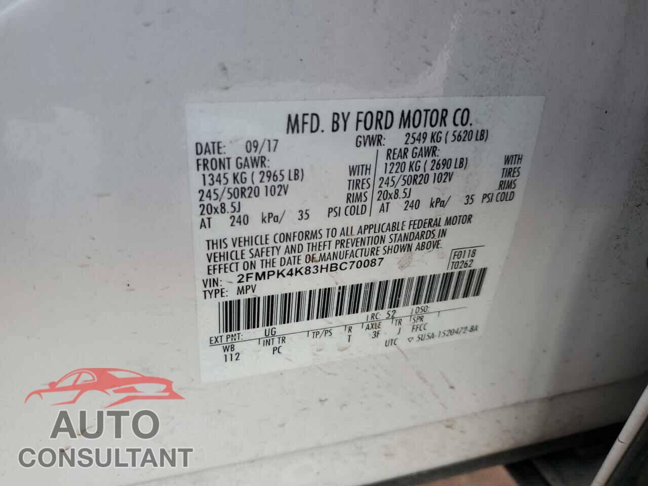 FORD EDGE 2017 - 2FMPK4K83HBC70087