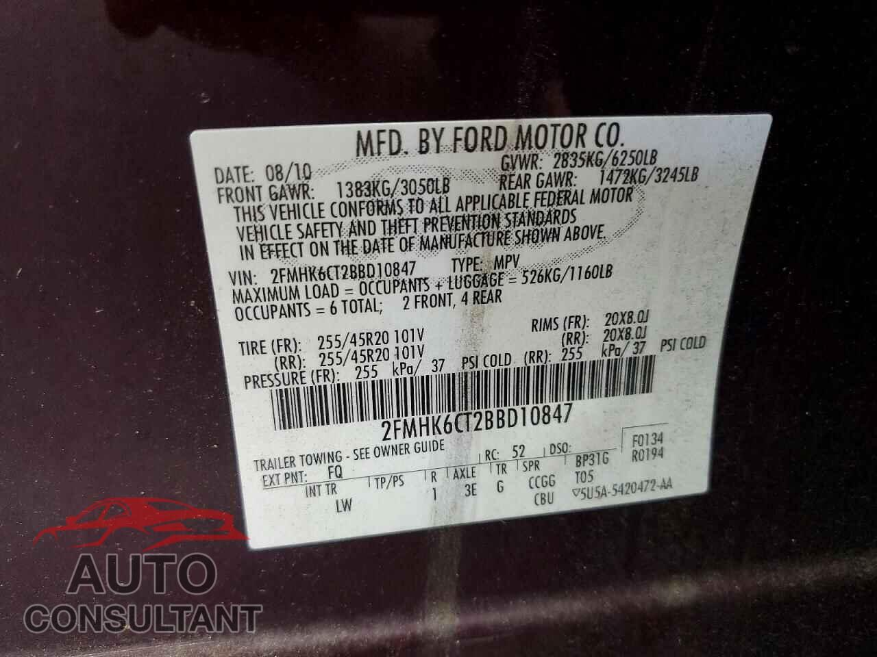FORD FLEX 2011 - 2FMHK6CT2BBD10847