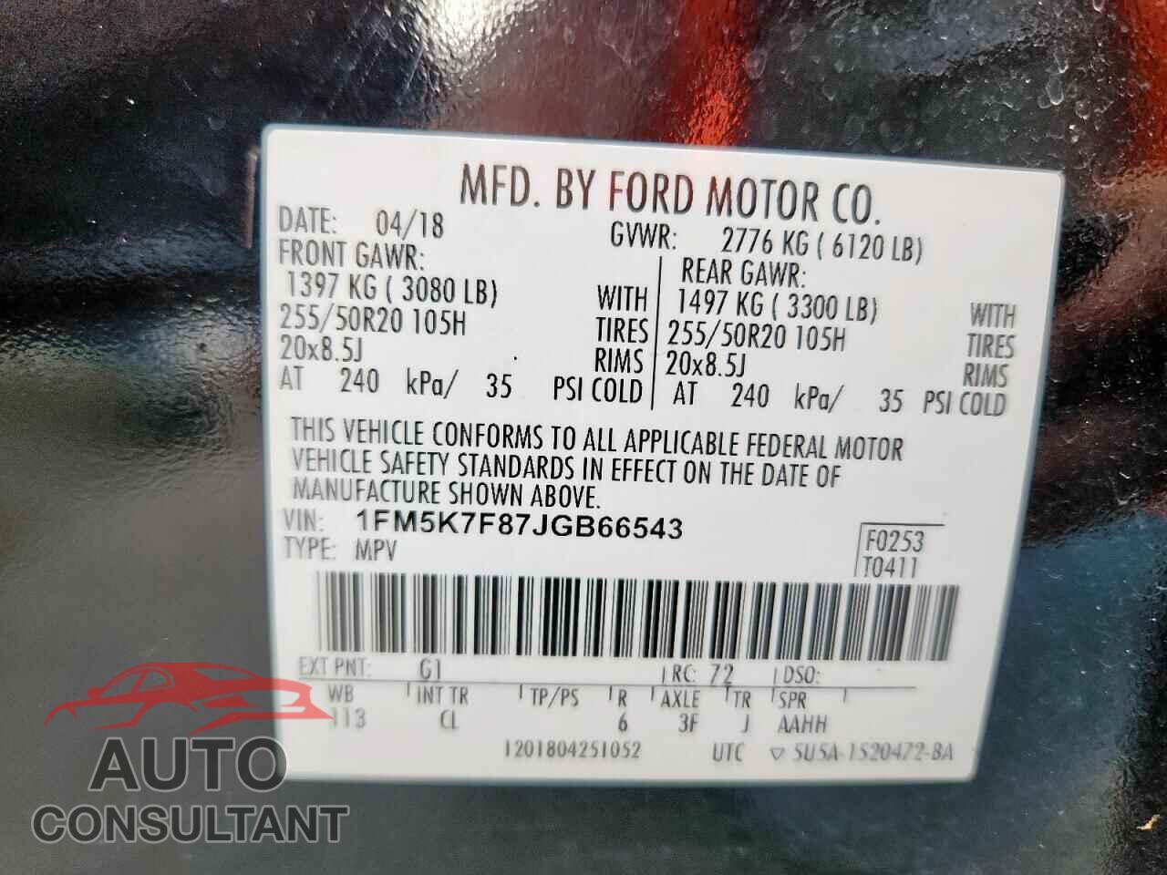 FORD EXPLORER 2018 - 1FM5K7F87JGB66543