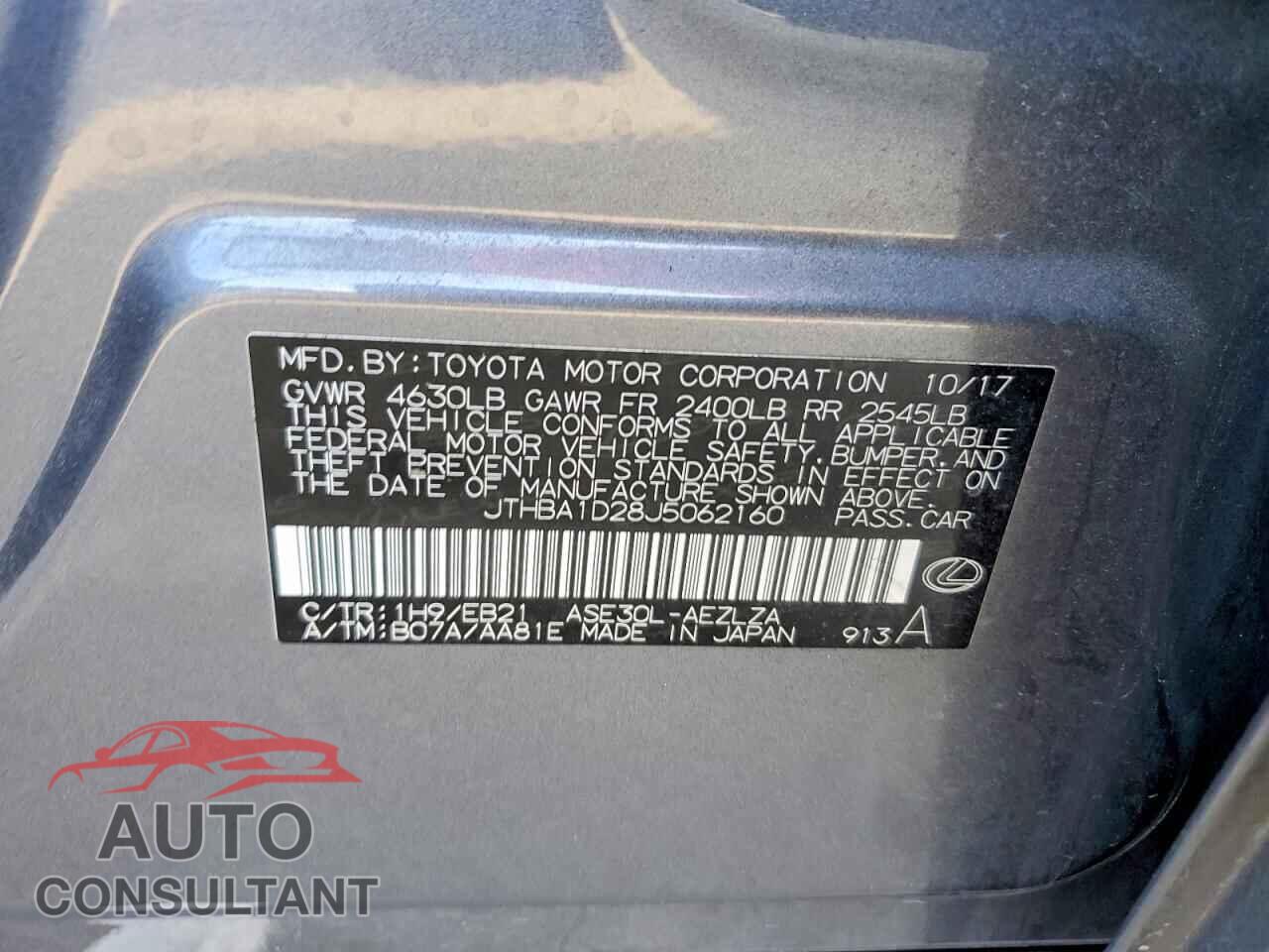 LEXUS IS 2018 - JTHBA1D28J5062160