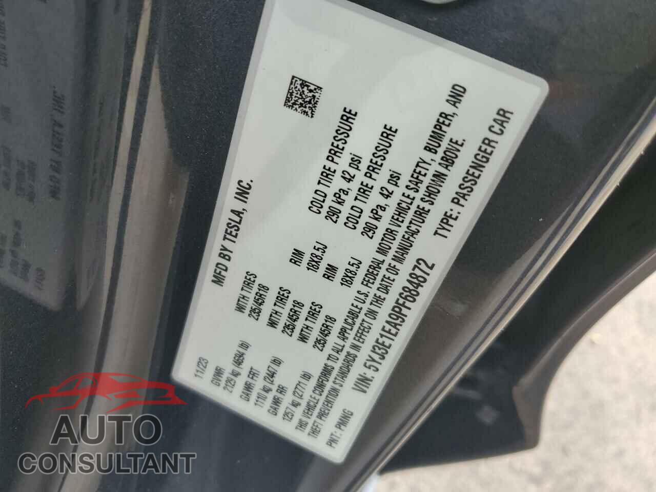 TESLA MODEL 3 2023 - 5YJ3E1EA9PF684872