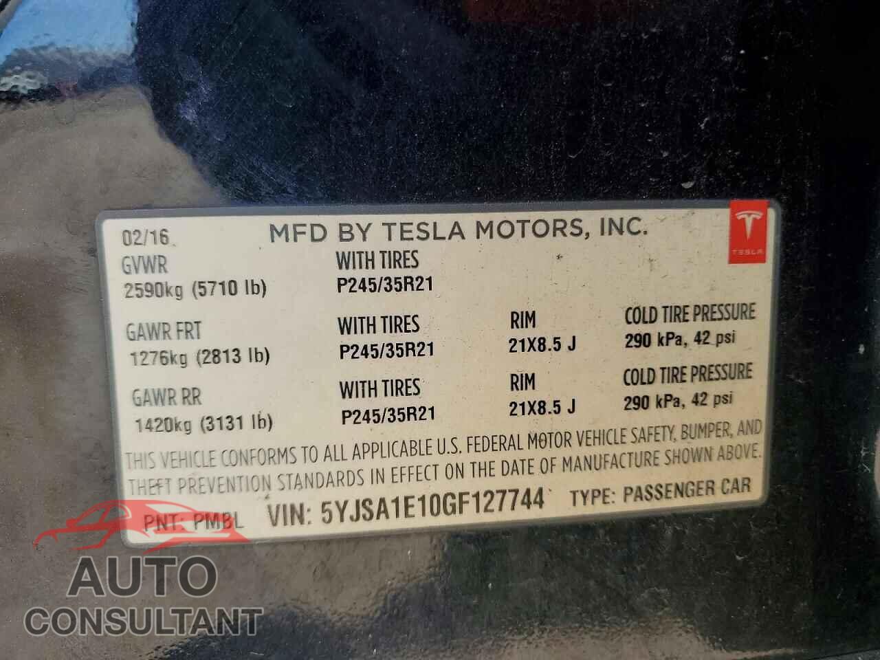 TESLA MODEL S 2016 - 5YJSA1E10GF127744