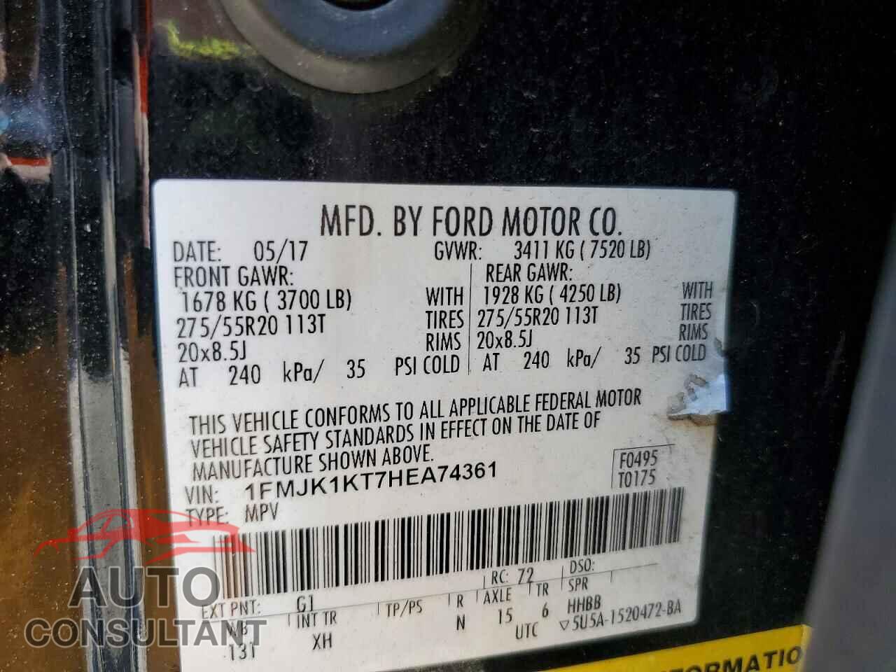 FORD EXPEDITION 2017 - 1FMJK1KT7HEA74361
