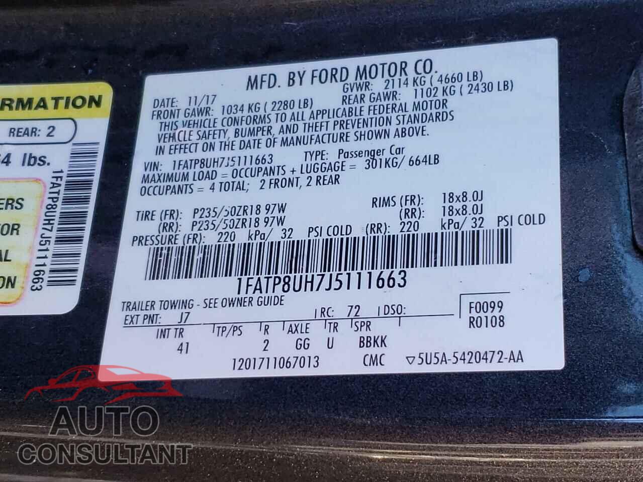 FORD MUSTANG 2018 - 1FATP8UH7J5111663