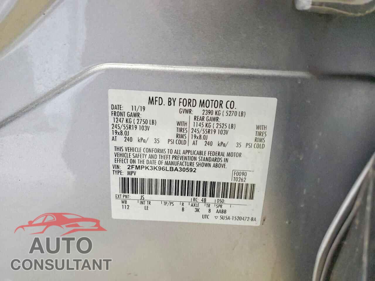 FORD EDGE 2020 - 2FMPK3K96LBA30592