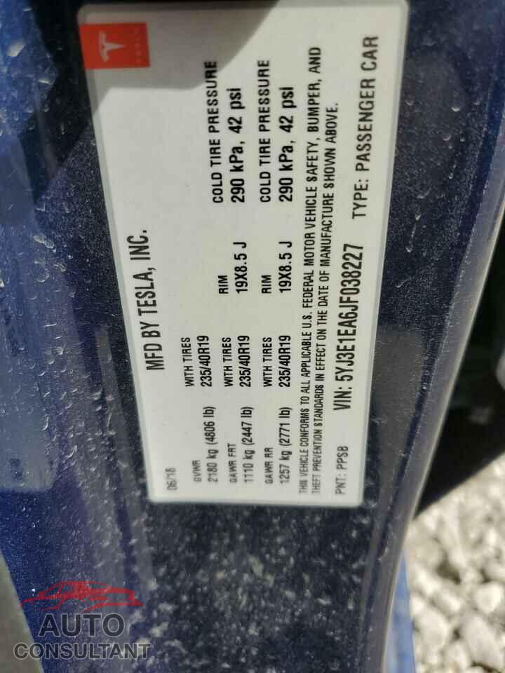 TESLA MODEL 3 2018 - 5YJ3E1EA6JF038227